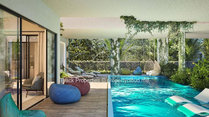 Appartement pieds dans l'eau à vendre à Grand Baie, 384m², 4 chambres, garage, piscine commune, vue mer, accès mer €.