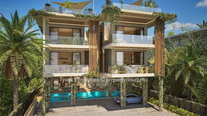 Appartement pieds dans l'eau à vendre à Grand Baie, 384m², 4 chambres, garage, piscine commune, vue mer, accès mer €.